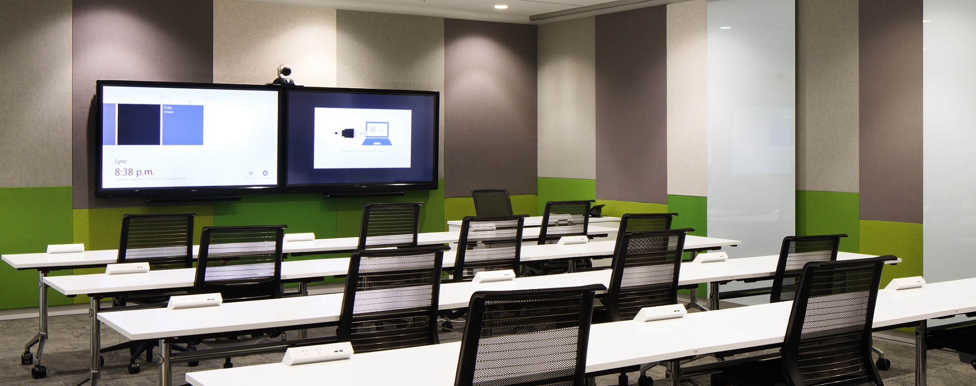 Training room with 2 large format displays at Fonterra Global Headquarters