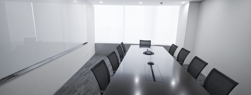 Board room with wall mounted smart white board