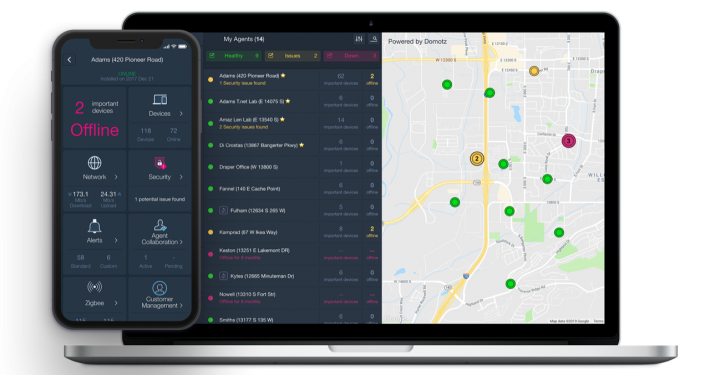 Domotz mobile phone and desktop user interface